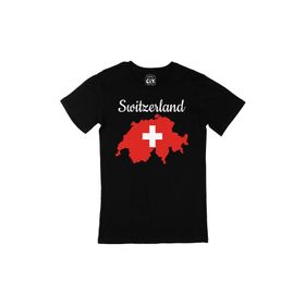 Cix İsviçre Haritalı ve Bayraklı Siyah T-shirt