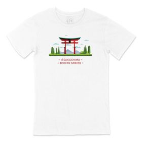 Cix Itsukuşima Tapınağı Baskılı Beyaz Unisex T-shirt