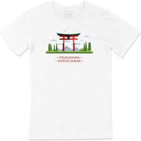 Cix Itsukuşima Tapınağı Baskılı Beyaz Unisex T-shirt
