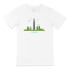 Cix Jin Mao Kulesi Baskılı Beyaz Unisex T-shirt