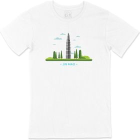 Cix Jin Mao Kulesi Baskılı Beyaz Unisex T-shirt