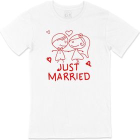 Cix Just Married Çizimli Baskılı Beyaz Unisex T-shirt