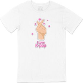 Cix K Pop Finger Heart Baskılı Beyaz Unisex T-shirt