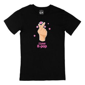Cix K Pop Finger Heart Siyah T-shirt
