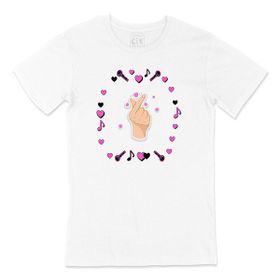 Cix K Pop Parmak Kalp Baskılı Beyaz Unisex T-shirt