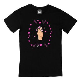 Cix K Pop Parmak Kalp Siyah T-shirt