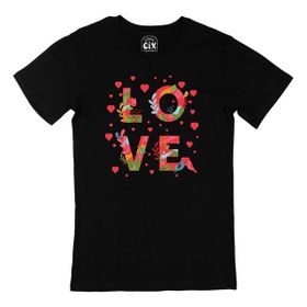 Cix Kalpli Love Yazılı Siyah T-shirt