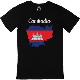 Cix Kamboçya Haritalı ve Bayraklı Siyah T-shirt