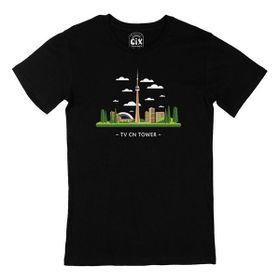 Cix Kanada CN Kulesi Desenli Yuvarlak Yaka Siyah T-shirt