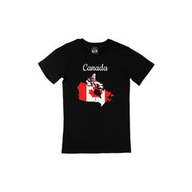Cix Kanada Harita ve Bayrak Desenli Yuvarlak Yaka Siyah T-shirt