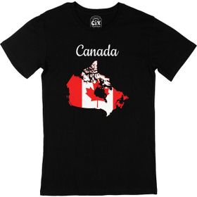 Cix Kanada Harita ve Bayrak Desenli Yuvarlak Yaka Siyah T-shirt