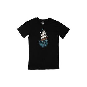 Cix Karadeniz Taka Desenli Yuvarlak Yaka Siyah T-shirt