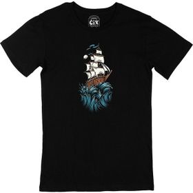 Cix Karadeniz Taka Desenli Yuvarlak Yaka Siyah T-shirt