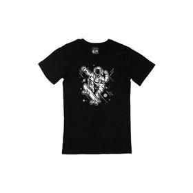 Cix Kaykaylı Astronot Baskılı Yuvarlak Yaka Siyah T-shirt