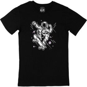 Cix Kaykaylı Astronot Baskılı Yuvarlak Yaka Siyah T-shirt