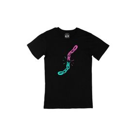 Cix Kır Zincirlerini Baskılı Yuvarlak Yaka Siyah T-shirt