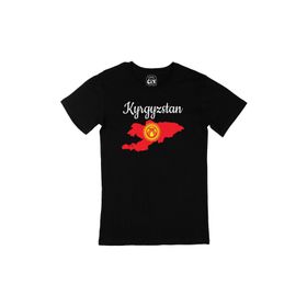 Cix Kırgızistan Haritalı ve Bayraklı Siyah Erkek T-shirt