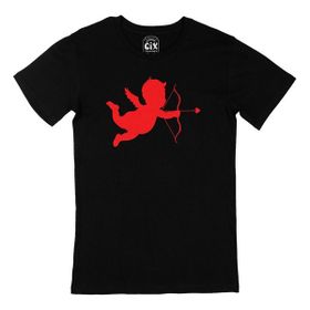 Cix Kırmızı Aşk Oku Desenli Yuvarlak Yaka Siyah T-shirt