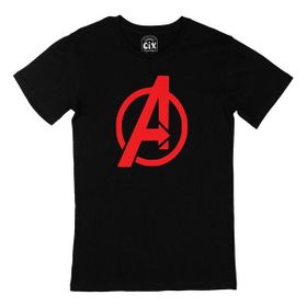 Cix Kırmızı Avengers Logolu Yuvarlak Yaka Siyah T-shirt