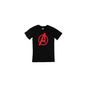 Cix Kırmızı Avengers Logolu Yuvarlak Yaka Siyah T-shirt
