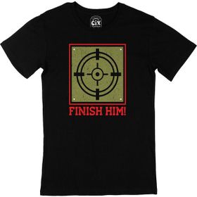 Cix Kırmızı Finish Him Logolu Yuvarlak Yaka Siyah T-shirt
