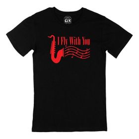 Cix Kırmızı I Fly With You Logolu Yuvarlak Yaka Siyah T-shirt