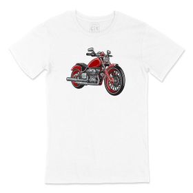 Cix Kırmızı Motor Baskılı Yuvarlak Yaka Beyaz T-shirt