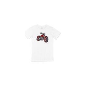 Cix Kırmızı Motor Baskılı Yuvarlak Yaka Beyaz T-shirt