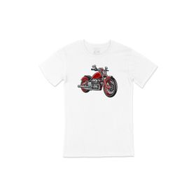 Cix Kırmızı Motor Baskılı Yuvarlak Yaka Beyaz T-shirt