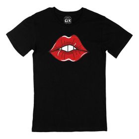 Cix Klasik Dudak Baskılı Yuvarlak Yaka Siyah T-shirt