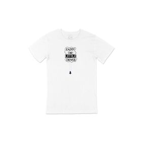 Cix Küçük Şeylerle Mutlu Ol Yazılı Yuvarlak Yaka Beyaz T-shirt