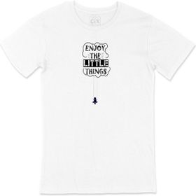 Cix Küçük Şeylerle Mutlu Ol Yazılı Yuvarlak Yaka Beyaz T-shirt
