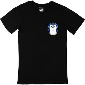 Cix Kulaklıklı Penguen Cep Logo Tasarımlı Siyah T-shirt