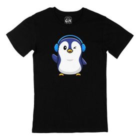 Cix Kulaklıklı Penguen Siyah Erkek T-shirt
