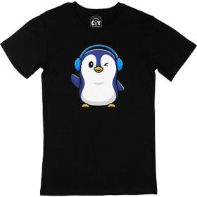 Cix Kulaklıklı Penguen Siyah Erkek T-shirt