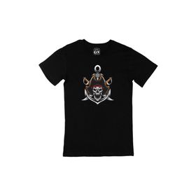 Cix Kuru Kafa Korsan Logo Cep Logo Tasarımlı Siyah Erkek T-shirt