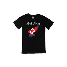 Cix Kuzey Kore Haritalı ve Bayraklı Siyah Erkek T-shirt