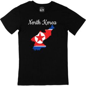 Cix Kuzey Kore Haritalı ve Bayraklı Siyah Erkek T-shirt