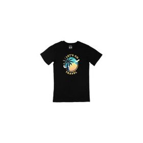 Cix Let's Go Travel Logolu Yuvarlak Yaka Siyah T-shirt