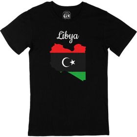 Cix Libya Haritalı ve Bayraklı Yuvarlak Yaka Siyah T-shirt