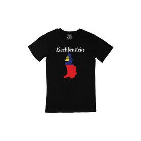 Cix Lihtenştayn Haritalı ve Bayraklı Yuvarlak Yaka Siyah T-shirt