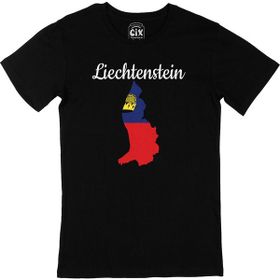 Cix Lihtenştayn Haritalı ve Bayraklı Yuvarlak Yaka Siyah T-shirt