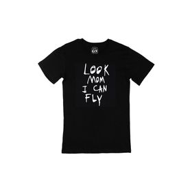 Cix Look Mum I Can Fly Travis Scott Yazılı Yuvarlak Yaka Siyah T-shirt