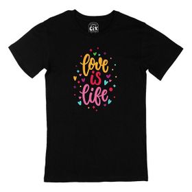 Cix Love Is Life Yazılı Yuvarlak Yaka Siyah T-shirt