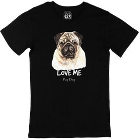 Cix Love Me Pug Dog Baskılı Yuvarlak Yaka Siyah T-shirt