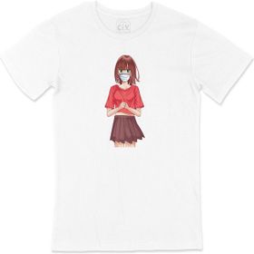 Cix Maskeli Anime Kız Beyaz T-shirt