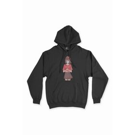Cix Maskeli Anime Kız Siyah Kapüşonlu Sweatshirt