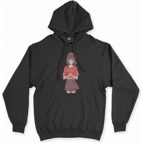 Cix Maskeli Anime Kız Siyah Kapüşonlu Sweatshirt