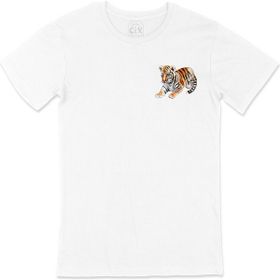 Cix Mavi Gözlü Kaplan Cep Logo Tasarımlı Beyaz Erkek T-shirt