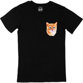 Cix Mavi Gözlü Kedi Cep Logo Tasarımlı Siyah Erkek T-shirt